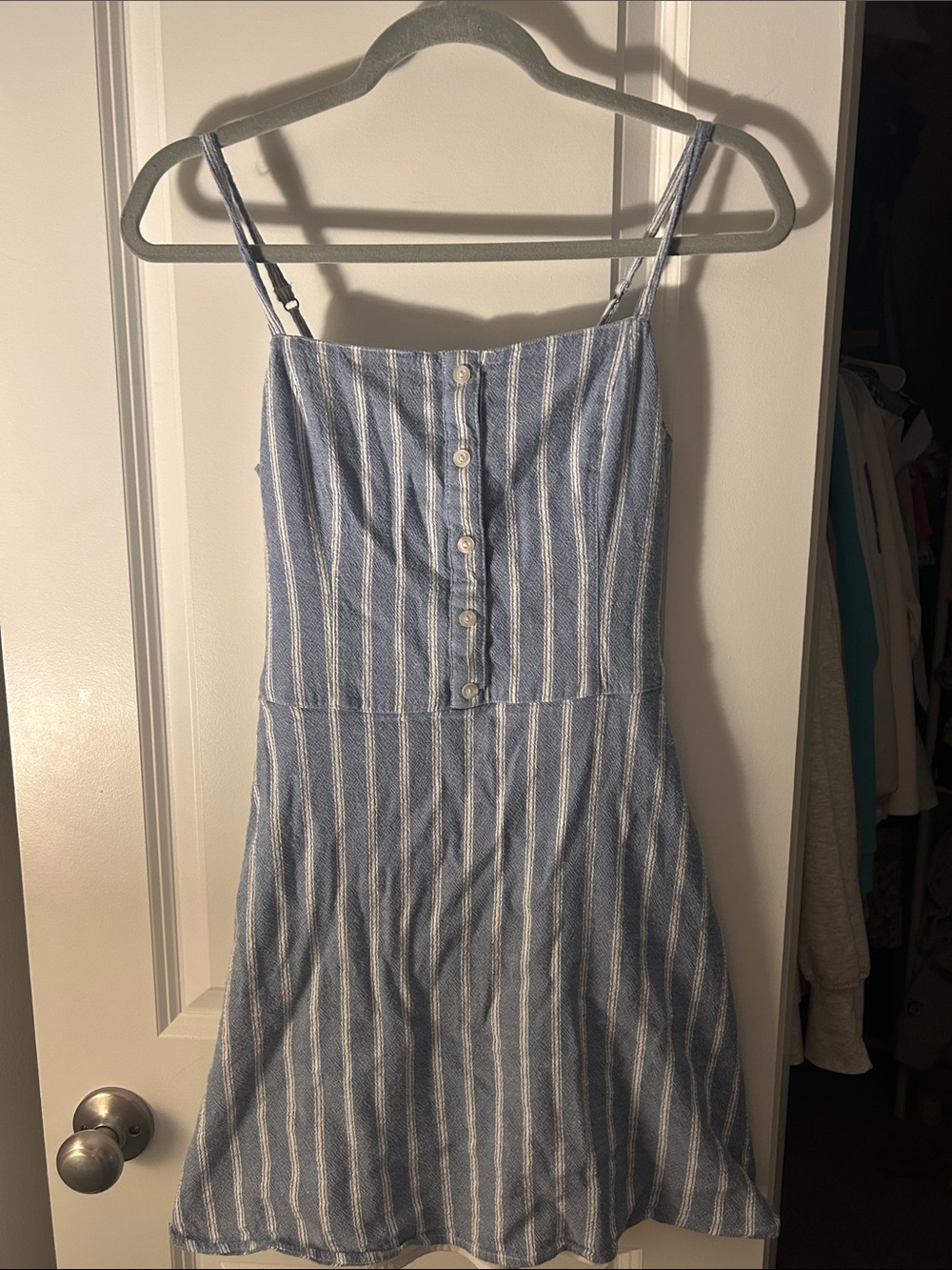 Hollister Blue and White Striped Spaghetti Strap Dress
